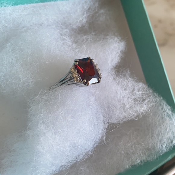 🪞 faceted garnet stone sterling silver 925 ring - Picture 4 of 10